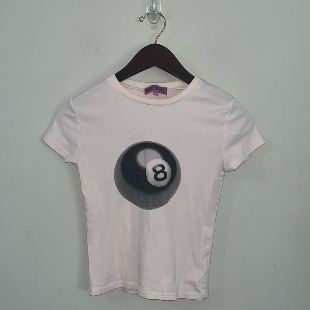 Women’s Teens Edikted Light Pale Pink 8 Ball Baby Tee Size XS (0977)